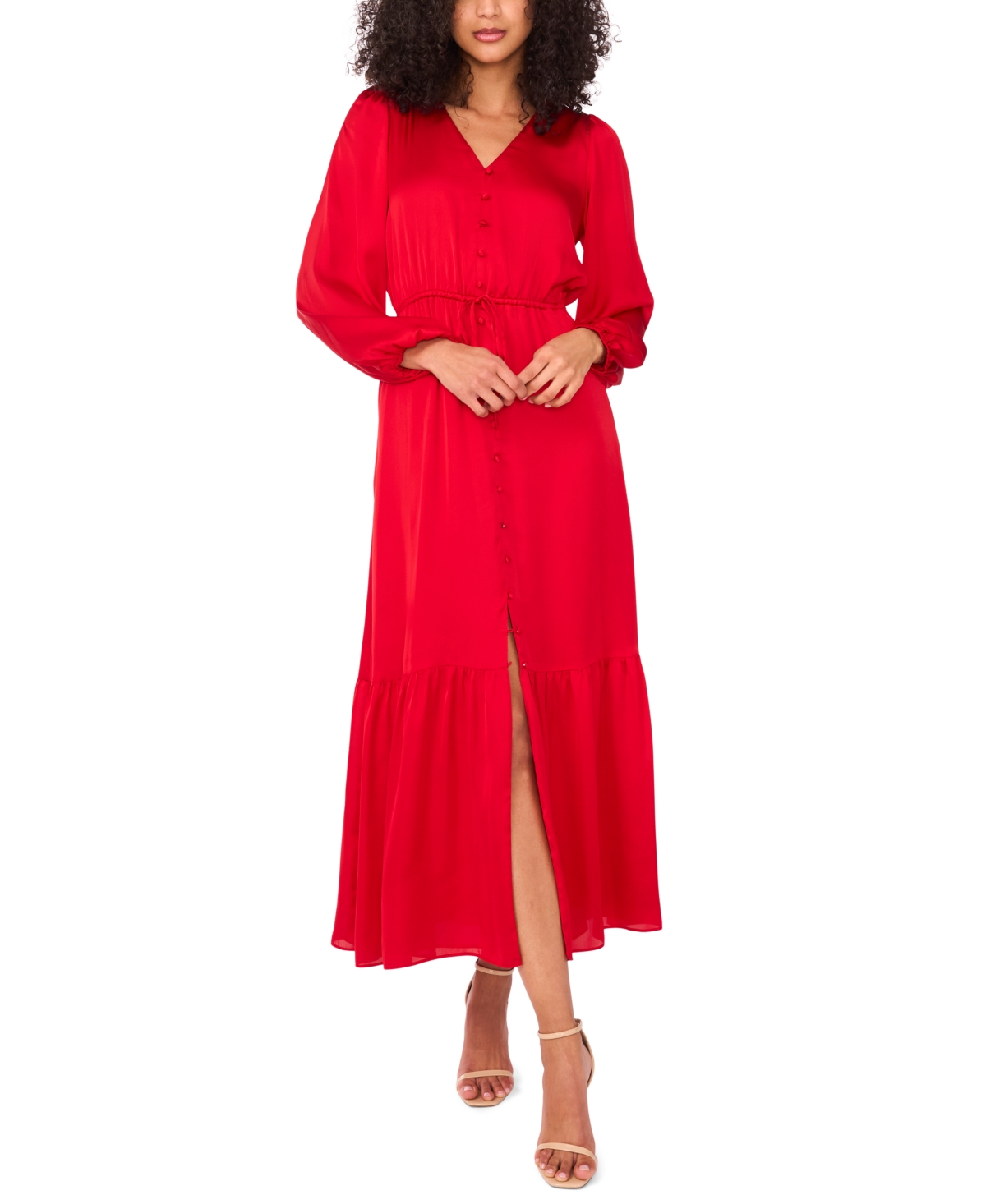 1.state Women’s Drawstring-Waist Button-Front Maxi Dress – Deep Rouge 1.state Women’s Drawstring-Waist Button-Front Maxi Dress – Deep Rouge