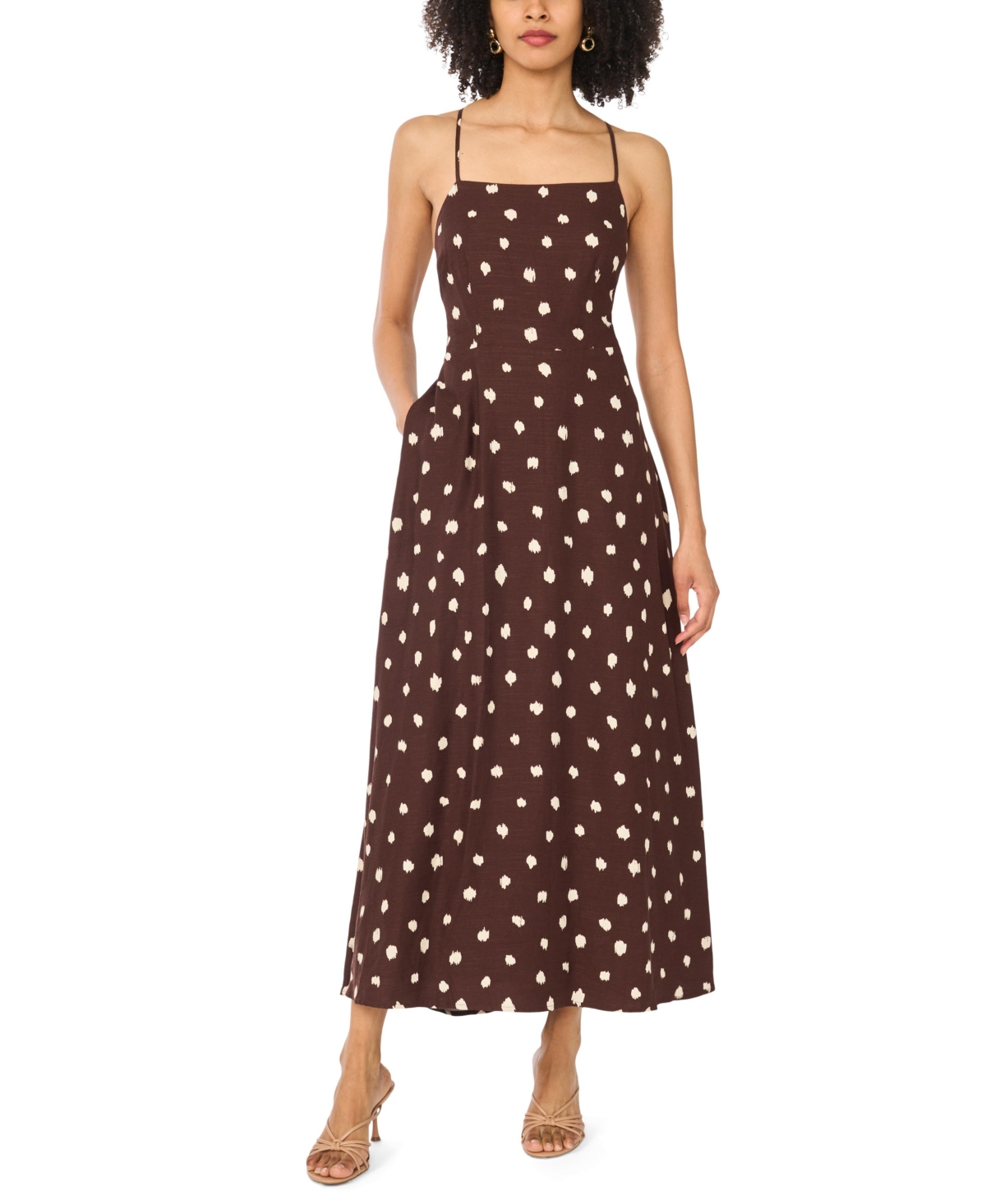 1.state Women’s Linen Blend Printed Maxi Dress – Mahogany