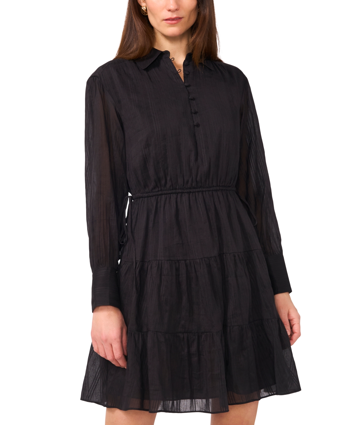 1.state Women’s Long-Sleeve Tiered Mini Dress – Rich Black