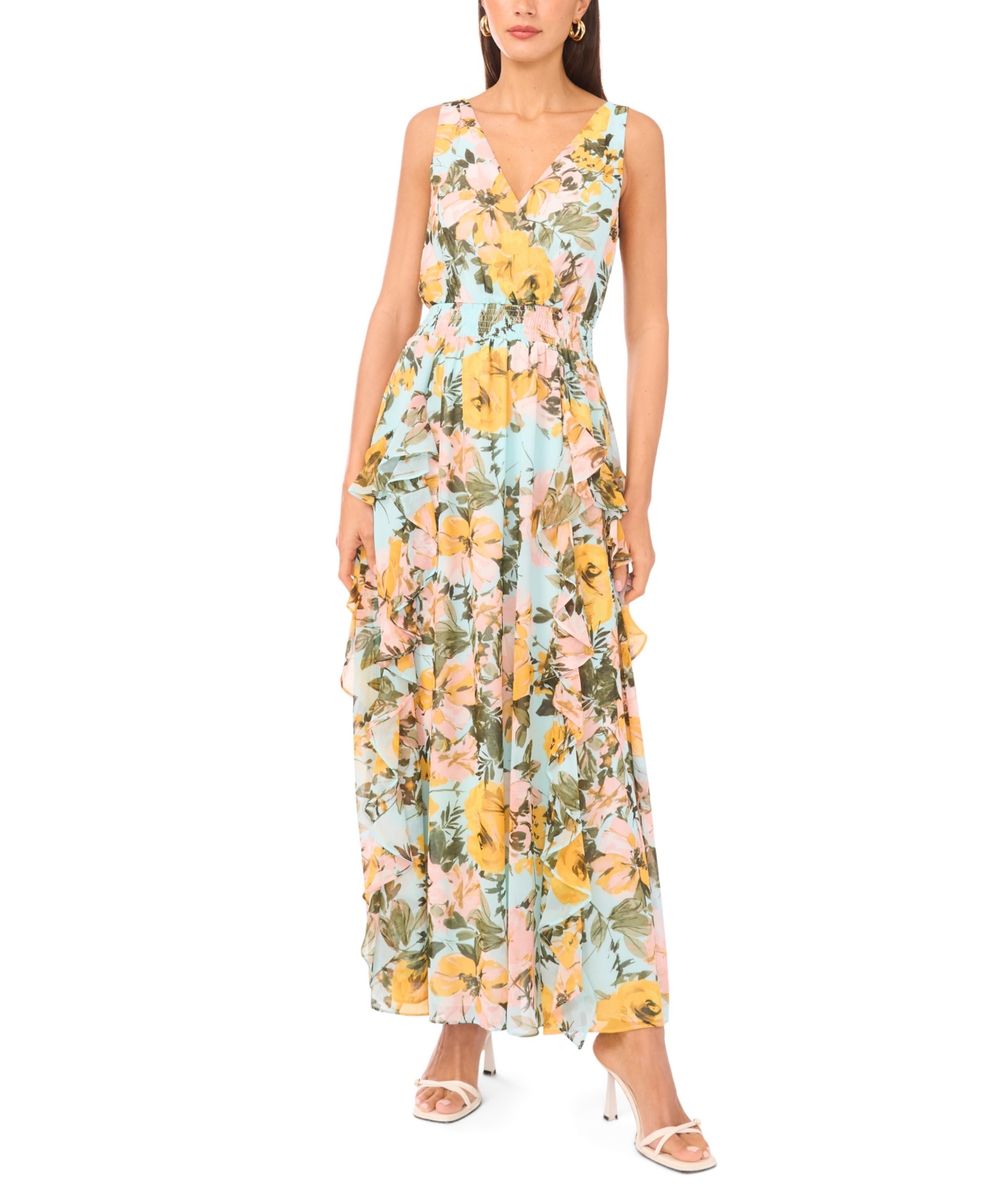 1.state Women’s Sleeveless V-Neck Ruffle Maxi Dress – Ice Aqua 1.state Women’s Sleeveless V-Neck Ruffle Maxi Dress – Ice Aqua