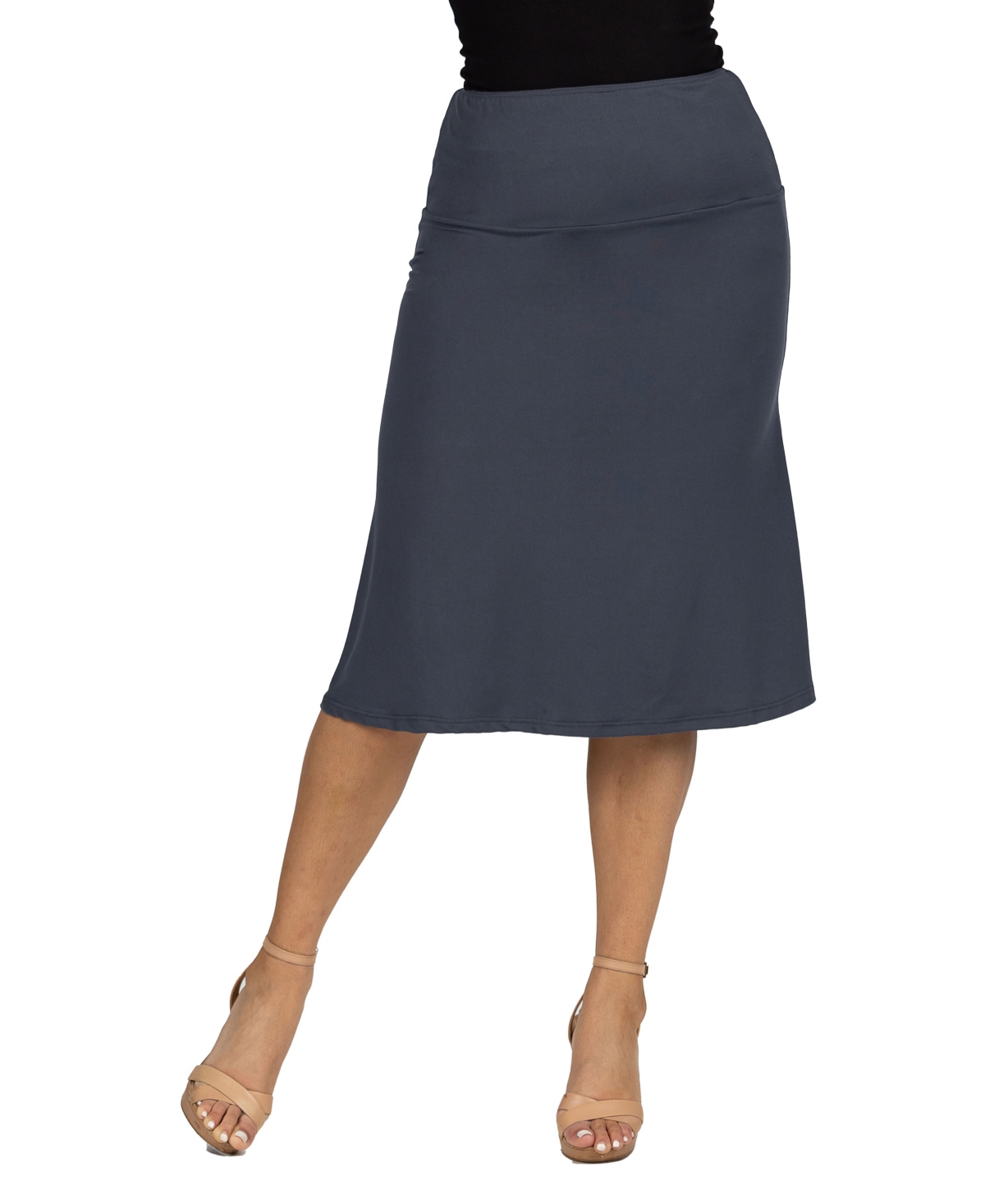 24seven Comfort Apparel A Line Elastic Waist Knee Length Skirt – Charcoal