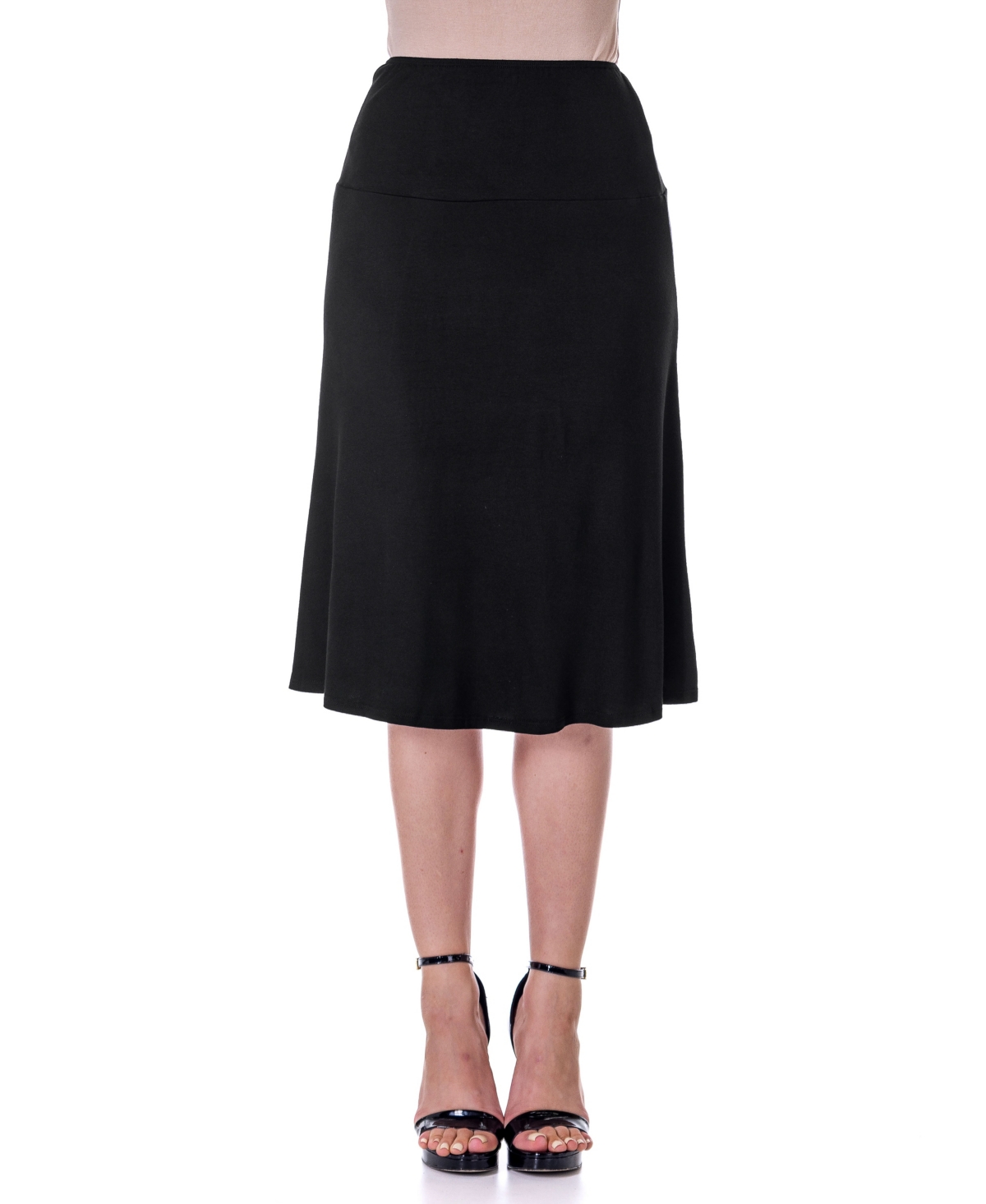 24seven Comfort Apparel Petite A Line Elastic Waist Knee Length Skirt – Black 24seven Comfort Apparel Petite A Line Elastic Waist Knee Length Skirt – Black