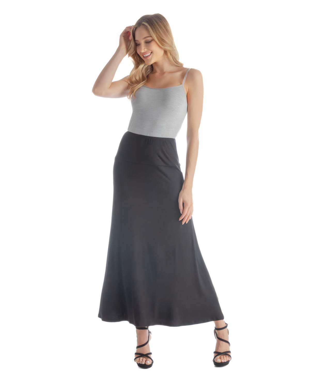 24seven Comfort Apparel Petite Elastic Waist Solid Color Maxi Skirt – Black 24seven Comfort Apparel Petite Elastic Waist Solid Color Maxi Skirt – Black