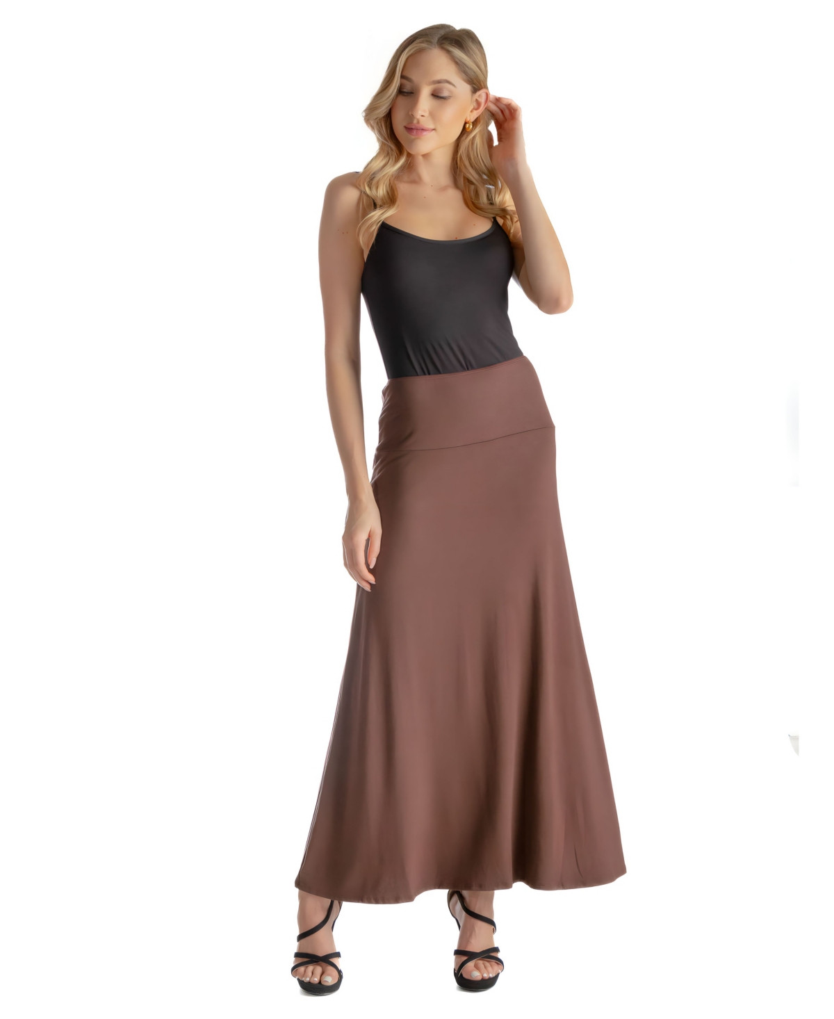 24seven Comfort Apparel Petite Elastic Waist Solid Color Maxi Skirt – Brown 24seven Comfort Apparel Petite Elastic Waist Solid Color Maxi Skirt – Brown