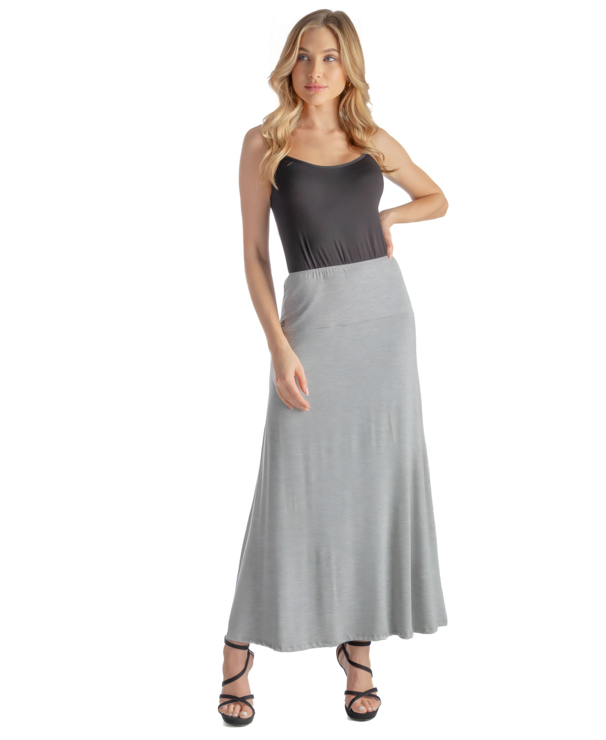 24seven Comfort Apparel Petite Elastic Waist Solid Color Maxi Skirt – Heather