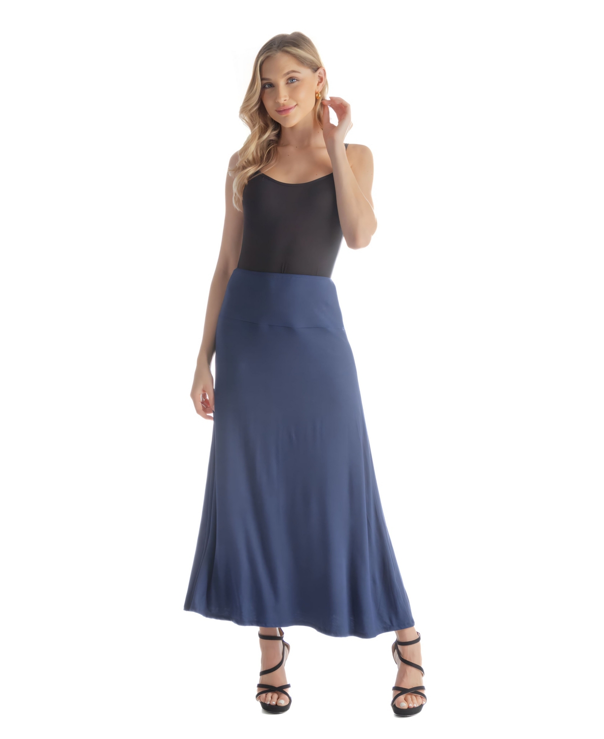 24seven Comfort Apparel Petite Elastic Waist Solid Color Maxi Skirt – Navy 24seven Comfort Apparel Petite Elastic Waist Solid Color Maxi Skirt – Navy