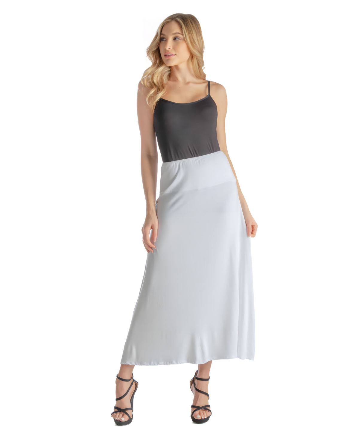 24seven Comfort Apparel Petite Elastic Waist Solid Color Maxi Skirt – White
