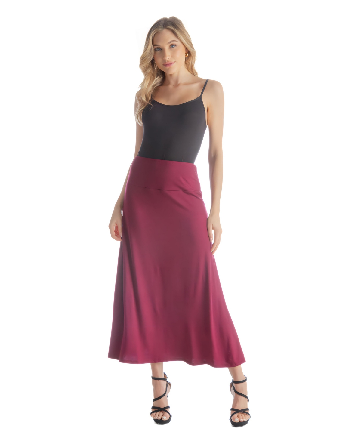 24seven Comfort Apparel Petite Elastic Waist Solid Color Maxi Skirt – Wine 24seven Comfort Apparel Petite Elastic Waist Solid Color Maxi Skirt – Wine