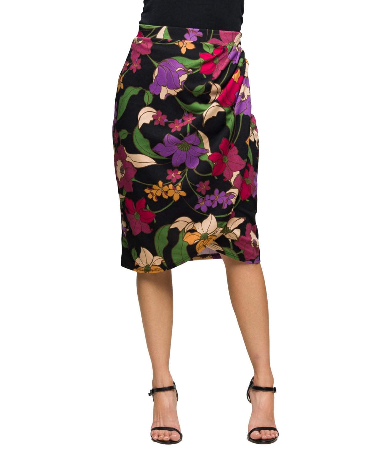 24seven Comfort Apparel Women’s Black Multi Floral Print Midi Pencil Skirt – Black Multi 24seven Comfort Apparel Women’s Black Multi Floral Print Midi Pencil Skirt – Black Multi