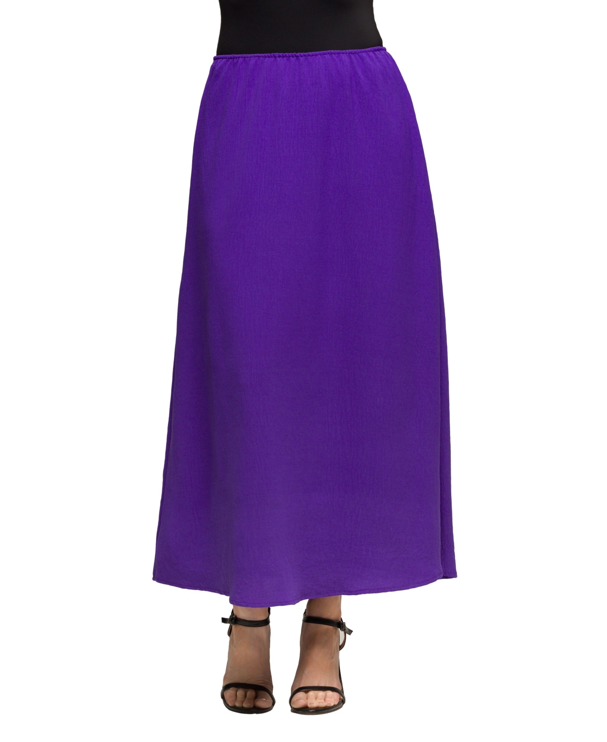 24seven Comfort Apparel Women’s Elastic Waist A Line Maxi Skirt – Purple