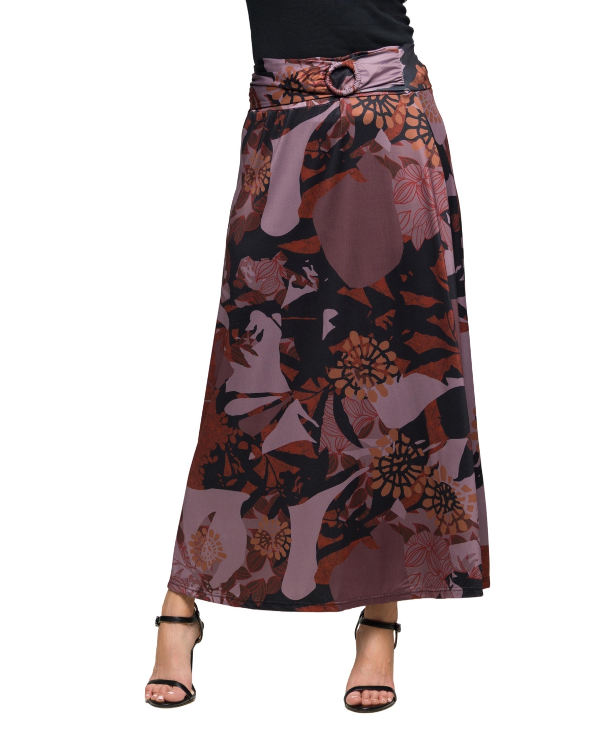 24seven Comfort Apparel Women’s Fall Floral Print Maxi Skirt – Gray Multi 24seven Comfort Apparel Women’s Fall Floral Print Maxi Skirt – Gray Multi
