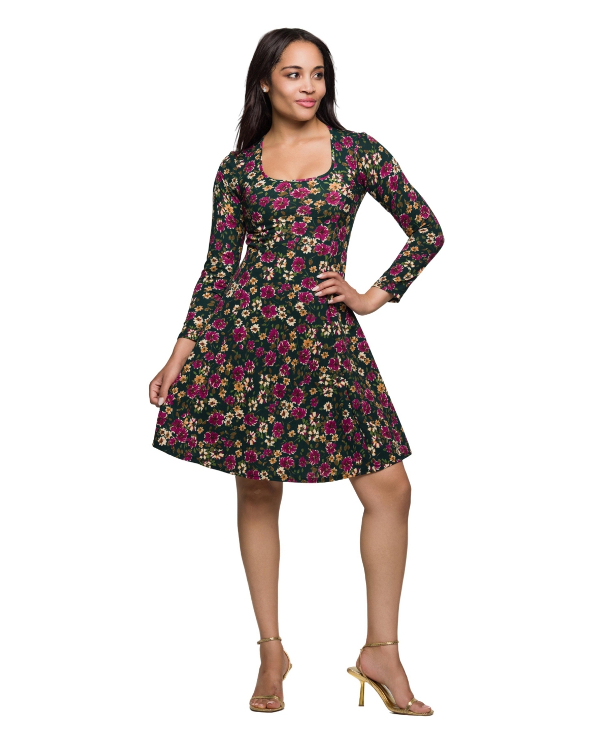 24seven Comfort Apparel Women’s Floral Print Long Sleeve Fit and Flare Mini Dress – Pink Multi 24seven Comfort Apparel Women’s Floral Print Long Sleeve Fit and Flare Mini Dress – Pink Multi