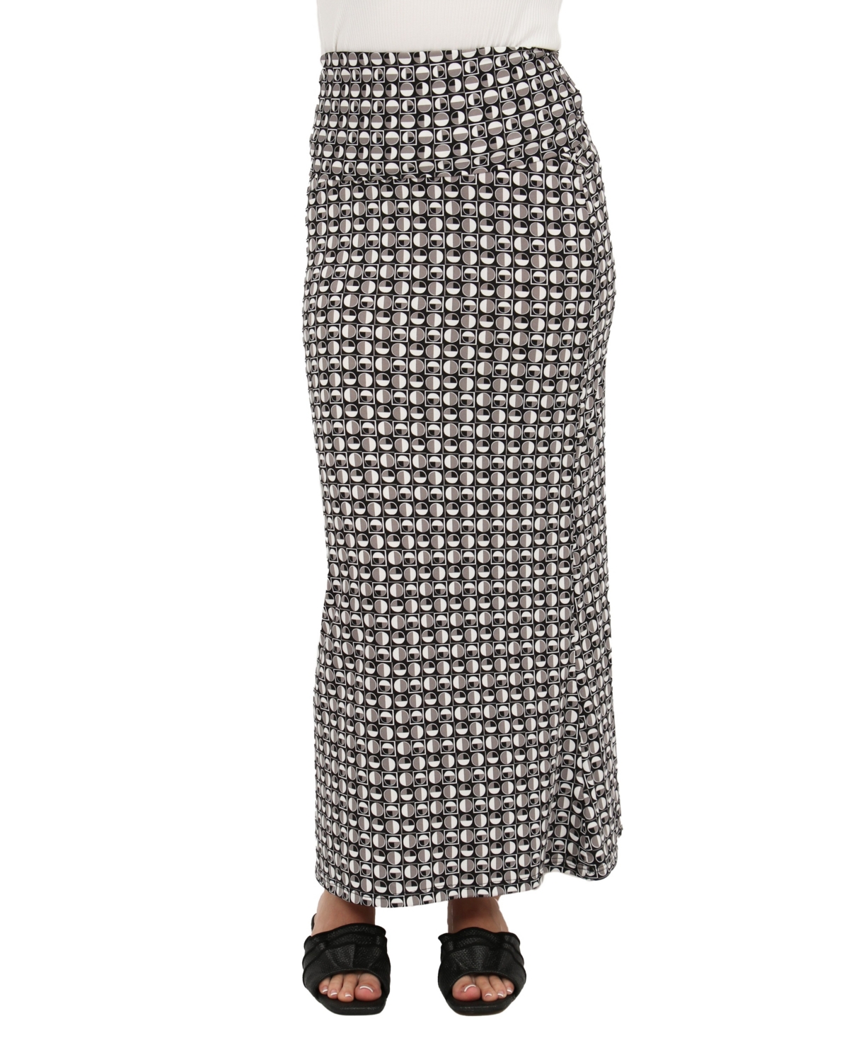 24seven Comfort Apparel Women’s Geometric Print Maxi Skirt – Print