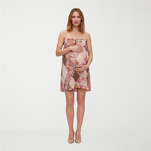 24seven Comfort Apparel Womens Maternity Square Neck Sleeveless Abstract A-Line Dress, Medium, Pink