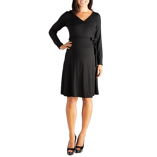 24seven Comfort Apparel Womens Maternity V Neck Long Sleeve A-Line Dress, 3x, Black 24seven Comfort Apparel Womens Maternity V Neck Long Sleeve A-Line Dress, 3x, Black