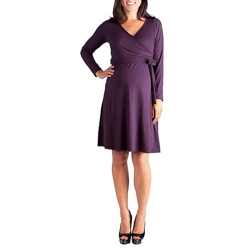 24seven Comfort Apparel Womens Maternity V Neck Long Sleeve A-Line Dress, 3x, Purple 24seven Comfort Apparel Womens Maternity V Neck Long Sleeve A-Line Dress, 3x, Purple