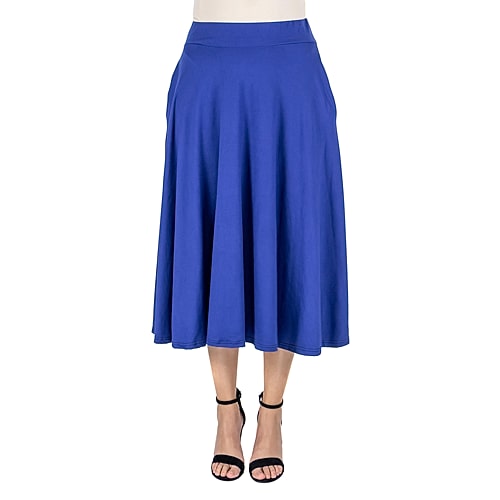 24seven Comfort Apparel Womens Mid Rise A-Line Skirt, Small, Blue