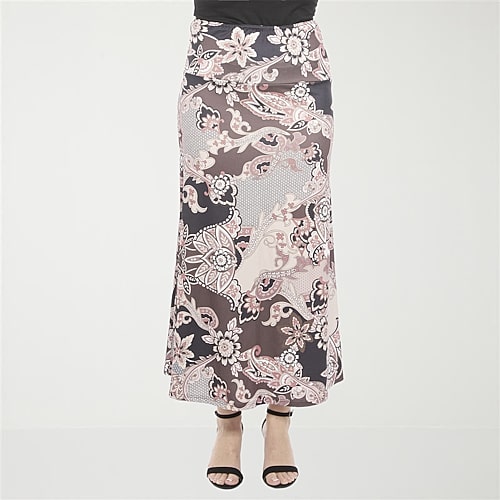 24seven Comfort Apparel Womens Mid Rise Long A-Line Skirt, Medium, Brown 24seven Comfort Apparel Womens Mid Rise Long A-Line Skirt, Medium, Brown