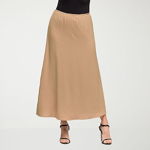 24seven Comfort Apparel Womens Mid Rise Long A-Line Skirt, Small, Beige
