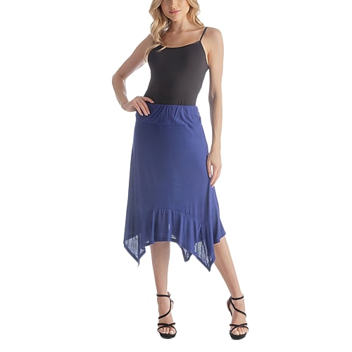 24seven Comfort Apparel Womens Mid Rise Midi A-Line Skirt, Large, Blue 24seven Comfort Apparel Womens Mid Rise Midi A-Line Skirt, Large, Blue