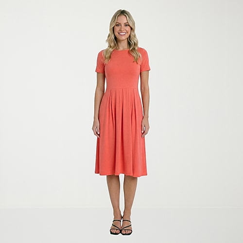 24seven Comfort Apparel Womens Midi Boat Neck Short Sleeve A-Line Dress, Xx-large, Orange 24seven Comfort Apparel Womens Midi Boat Neck Short Sleeve A-Line Dress, Xx-large, Orange
