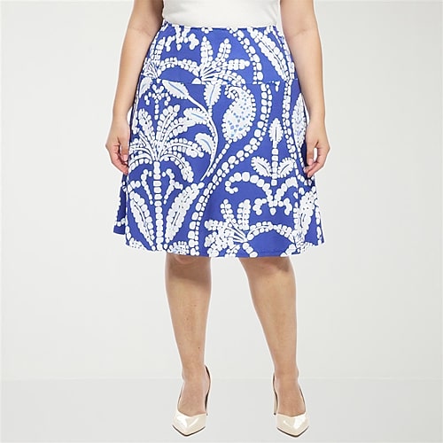 24seven Comfort Apparel Womens Plus Mid Rise A-Line Skirt, 3x, Blue