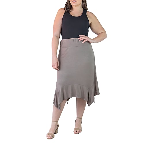 24seven Comfort Apparel Womens Plus Mid Rise Midi A-Line Skirt, 1x, Brown 24seven Comfort Apparel Womens Plus Mid Rise Midi A-Line Skirt, 1x, Brown