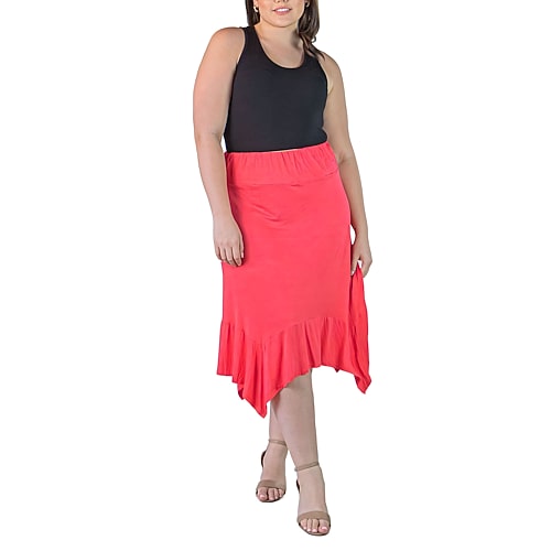 24seven Comfort Apparel Womens Plus Mid Rise Midi A-Line Skirt, 2x, Orange 24seven Comfort Apparel Womens Plus Mid Rise Midi A-Line Skirt, 2x, Orange