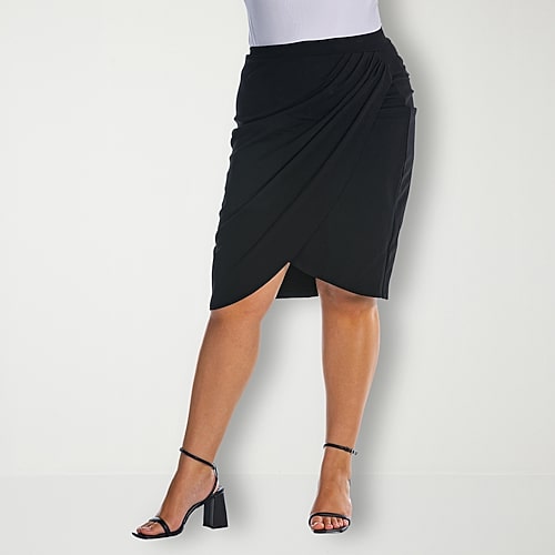 24seven Comfort Apparel Womens Plus Mid Rise Pencil Skirt, 1x, Black 24seven Comfort Apparel Womens Plus Mid Rise Pencil Skirt, 1x, Black