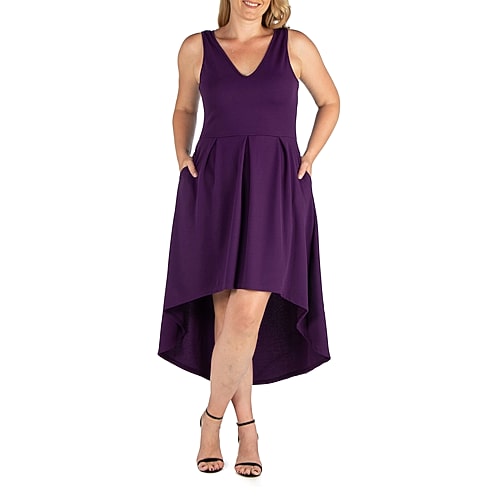 24seven Comfort Apparel Womens Plus Midi V Neck Sleeveless A-Line Dress, 2x, Purple 24seven Comfort Apparel Womens Plus Midi V Neck Sleeveless A-Line Dress, 2x, Purple
