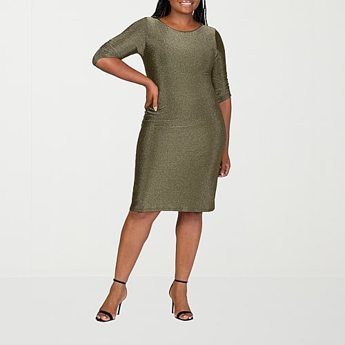 24seven Comfort Apparel Womens Plus Round Neck Elbow Sleeve A-Line Dress, 3x, Yellow 24seven Comfort Apparel Womens Plus Round Neck Elbow Sleeve A-Line Dress, 3x, Yellow