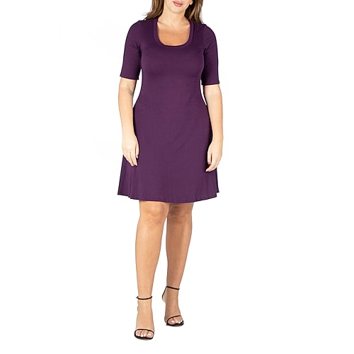 24seven Comfort Apparel Womens Plus Scoop Neck Short Sleeve A-Line Dress, 1x, Purple 24seven Comfort Apparel Womens Plus Scoop Neck Short Sleeve A-Line Dress, 1x, Purple