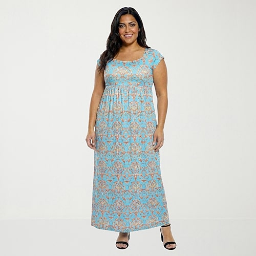 24seven Comfort Apparel Womens Plus Scoop Neck Short Sleeve Paisley A-Line Dress, 3x, Blue 24seven Comfort Apparel Womens Plus Scoop Neck Short Sleeve Paisley A-Line Dress, 3x, Blue