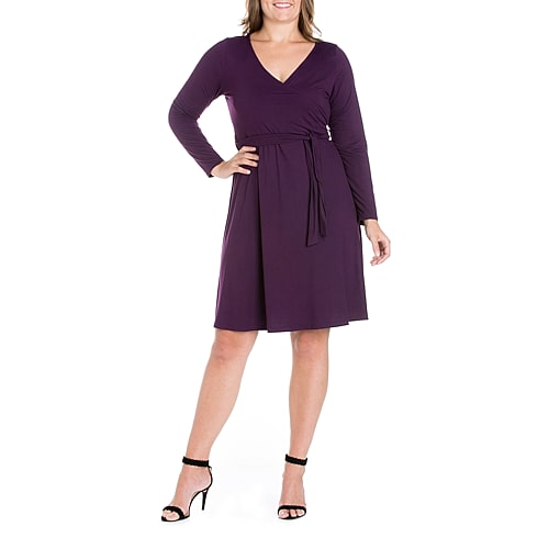 24seven Comfort Apparel Womens Plus V Neck Long Sleeve A-Line Dress, 3x, Purple 24seven Comfort Apparel Womens Plus V Neck Long Sleeve A-Line Dress, 3x, Purple