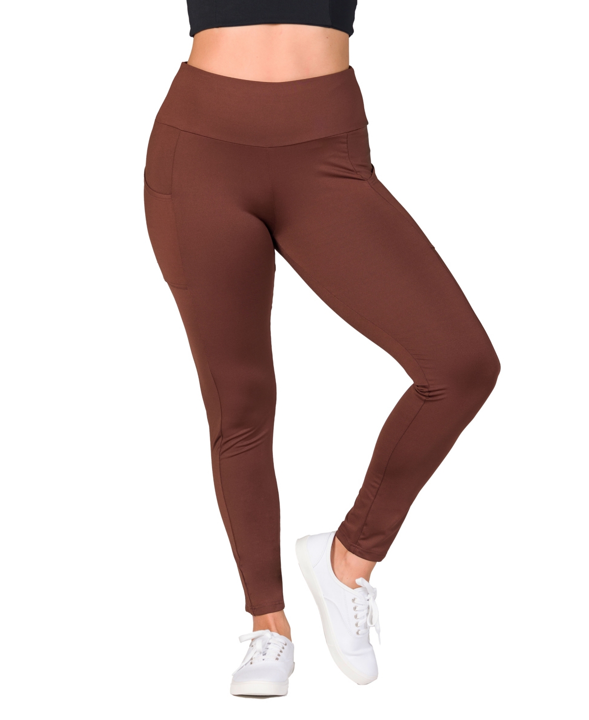 24seven Comfort Apparel Women’s Side Pocket Ankle Length Yoga Pant Leggings – Brown