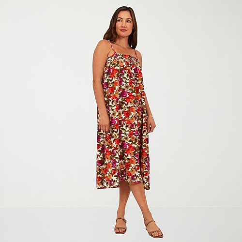 24seven Comfort Apparel Womens Square Neck Sleeveless Floral A-Line Dress, Small, Red 24seven Comfort Apparel Womens Square Neck Sleeveless Floral A-Line Dress, Small, Red