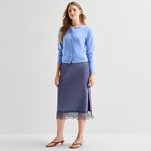 A.N.A Lace Trim Womens Midi A-Line Skirt, X-large, Blue