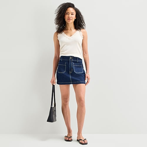 A.N.A Patch Pocket Womens Highest Rise Mini Denim Skirt, 10, Blue A.N.A Patch Pocket Womens Highest Rise Mini Denim Skirt, 10, Blue