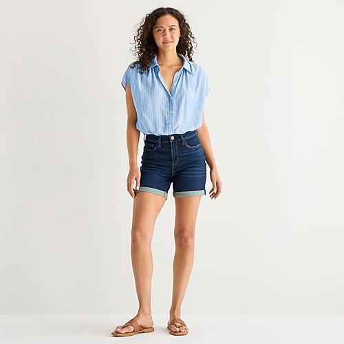 A.N.A Roll Cuff Womens 5″ High Rise Denim Short, 20 Petite, Blue A.N.A Roll Cuff Womens 5″ High Rise Denim Short, 20 Petite, Blue