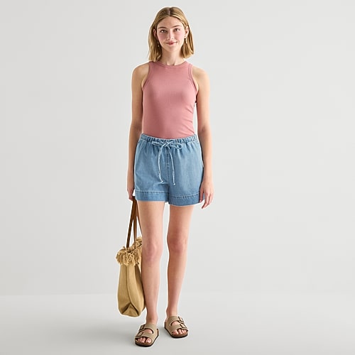A.N.A Soft Drape Womens 4″ Mid Rise Denim Short, Medium, Blue
