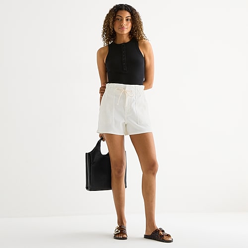 A.N.A Utility Womens 5″ Highest Rise Denim Short, 12 Petite, White A.N.A Utility Womens 5″ Highest Rise Denim Short, 12 Petite, White