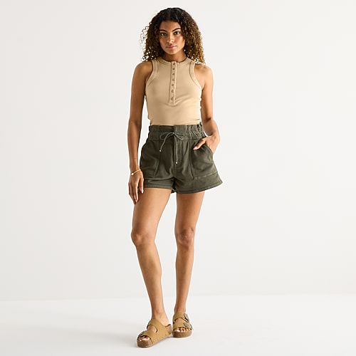 A.N.A Utility Womens 5″ Highest Rise Denim Short, 2, Green A.N.A Utility Womens 5″ Highest Rise Denim Short, 2, Green