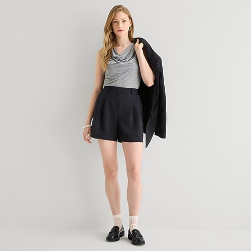 A.N.A Womens High Rise Pleated Short, 10, Black A.N.A Womens High Rise Pleated Short, 10, Black
