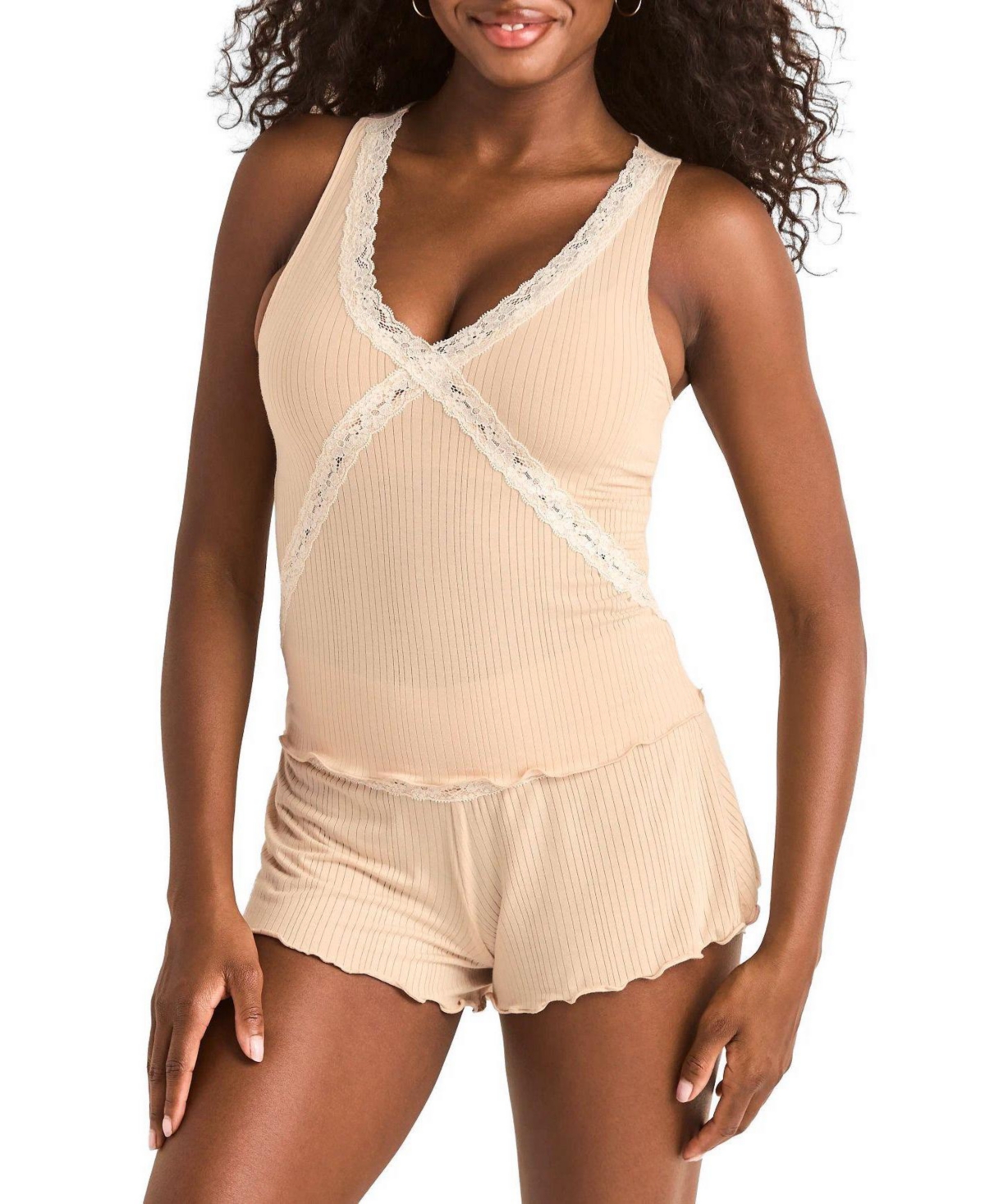 Adore Me Women’s August Sleeveless Tank and Short Pj Set – Light beige Adore Me Women’s August Sleeveless Tank and Short Pj Set – Light beige