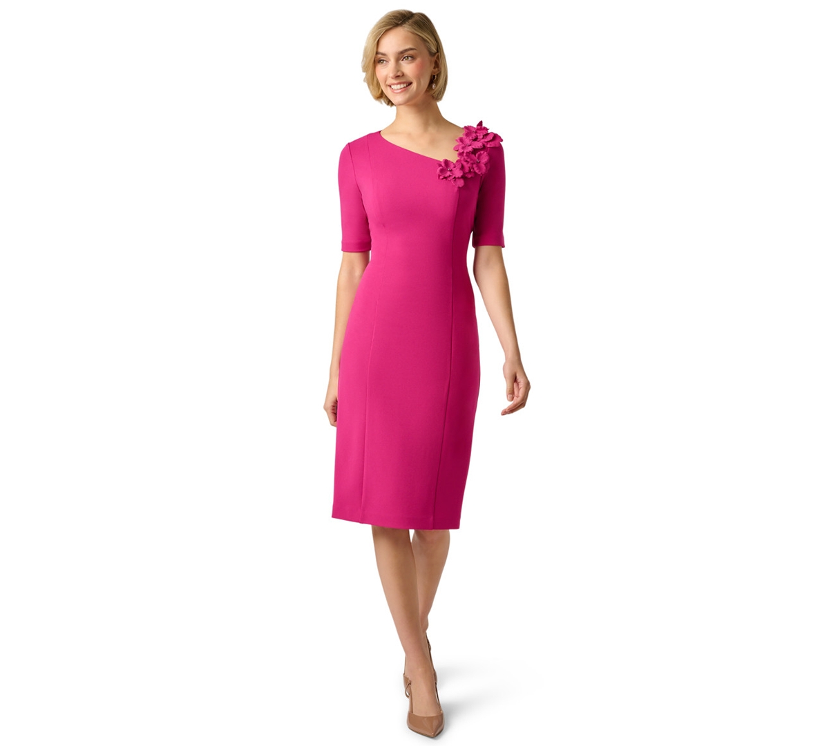 Adrianna Papell Women’s 3D Floral Crepe Midi Dress – Bright Magenta Adrianna Papell Women’s 3D Floral Crepe Midi Dress – Bright Magenta