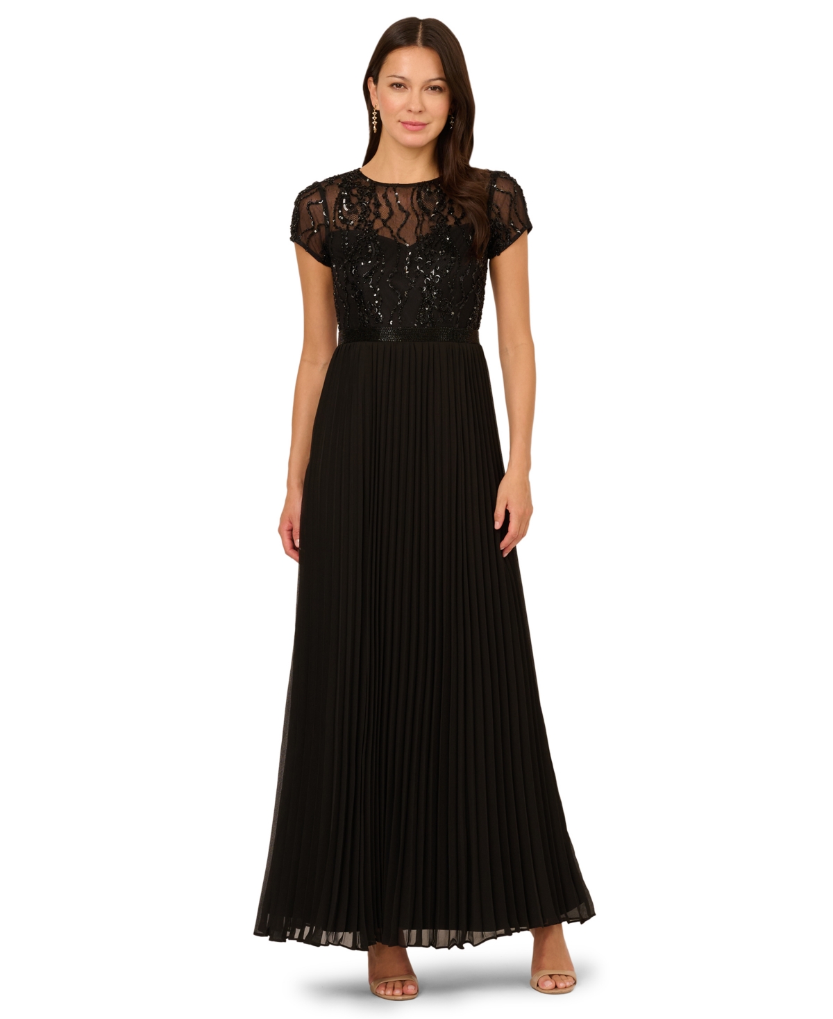 Adrianna Papell Women’s Bead Pleat Long Dress – Black Adrianna Papell Women’s Bead Pleat Long Dress – Black