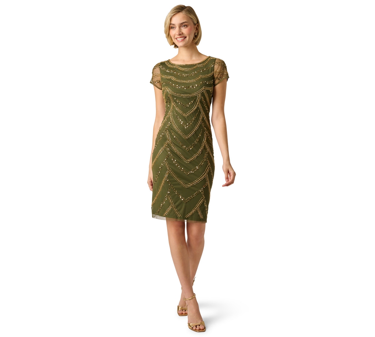 Adrianna Papell Women’s Beaded Cap-Sleeve Sheath Dress – OLIVE/GOLD Adrianna Papell Women’s Beaded Cap-Sleeve Sheath Dress – OLIVE/GOLD