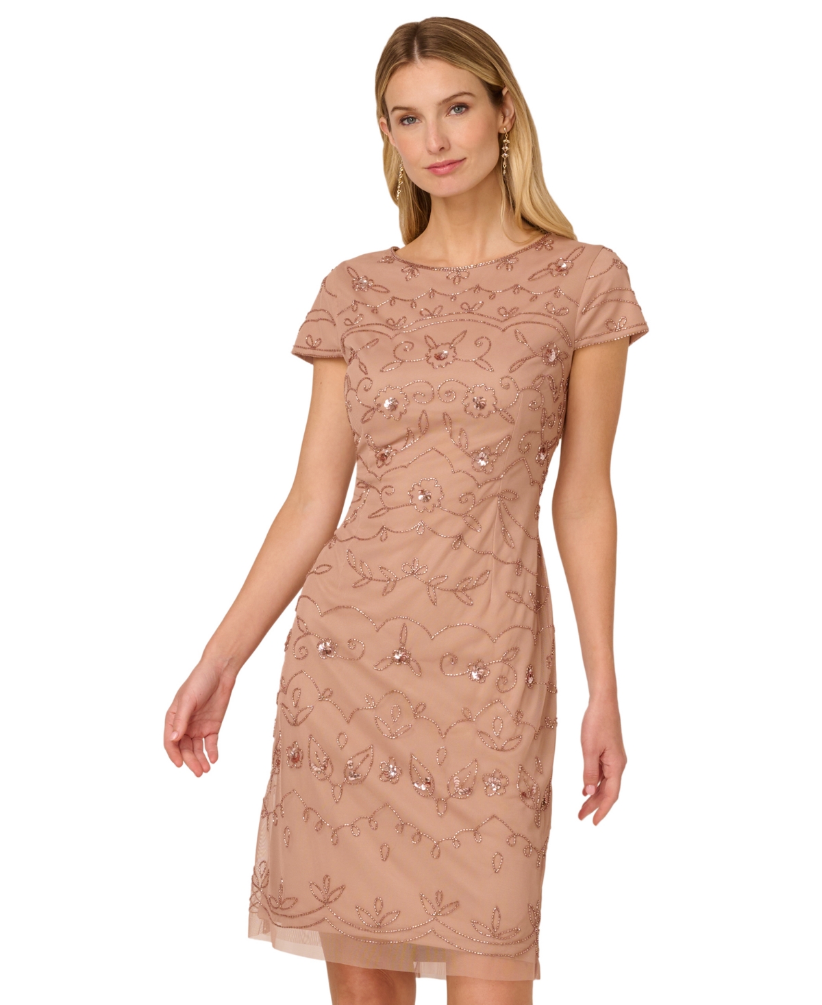 Adrianna Papell Women’s Boat-Neck Beaded Sheath Dress – ROSE GOLD Adrianna Papell Women’s Boat-Neck Beaded Sheath Dress – ROSE GOLD