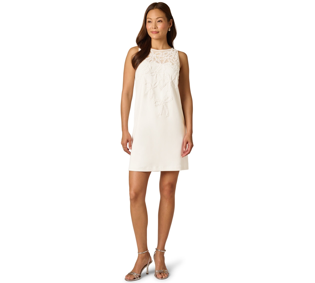 Adrianna Papell Women’s Bow Bead Boat Neck Crepe Dress – IVORY Adrianna Papell Women’s Bow Bead Boat Neck Crepe Dress – IVORY