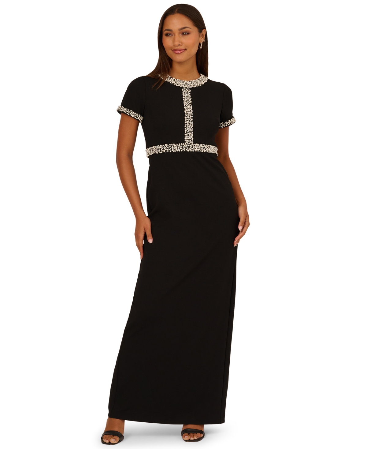 Adrianna Papell Women’s Crewneck Embellished Ankle Dress – Black/Ivory Adrianna Papell Women’s Crewneck Embellished Ankle Dress – Black/Ivory